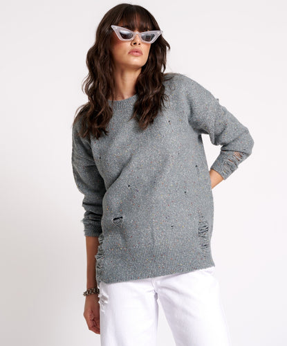 One Teaspoon Distressed Fisherman Knit Sweater Grey