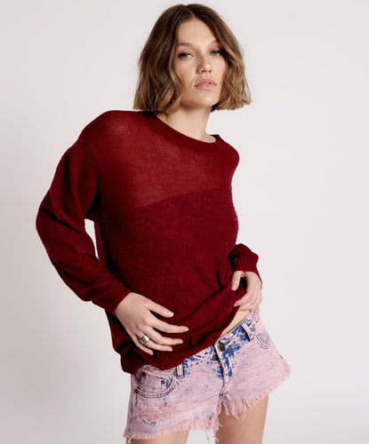 One Teaspoon Shattered Crew Knit Sweater in Wine - FINAL SALE