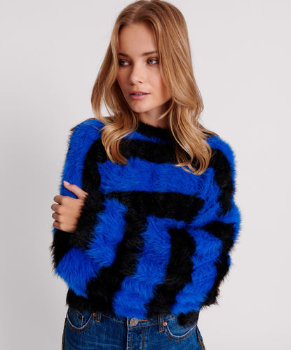 One Teaspoon Krueger Stripe Crop Knit Sweater in Blue/Black