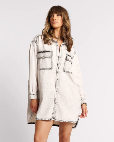 One Teaspoon Nixie Denim Shirt Dress in Bianco