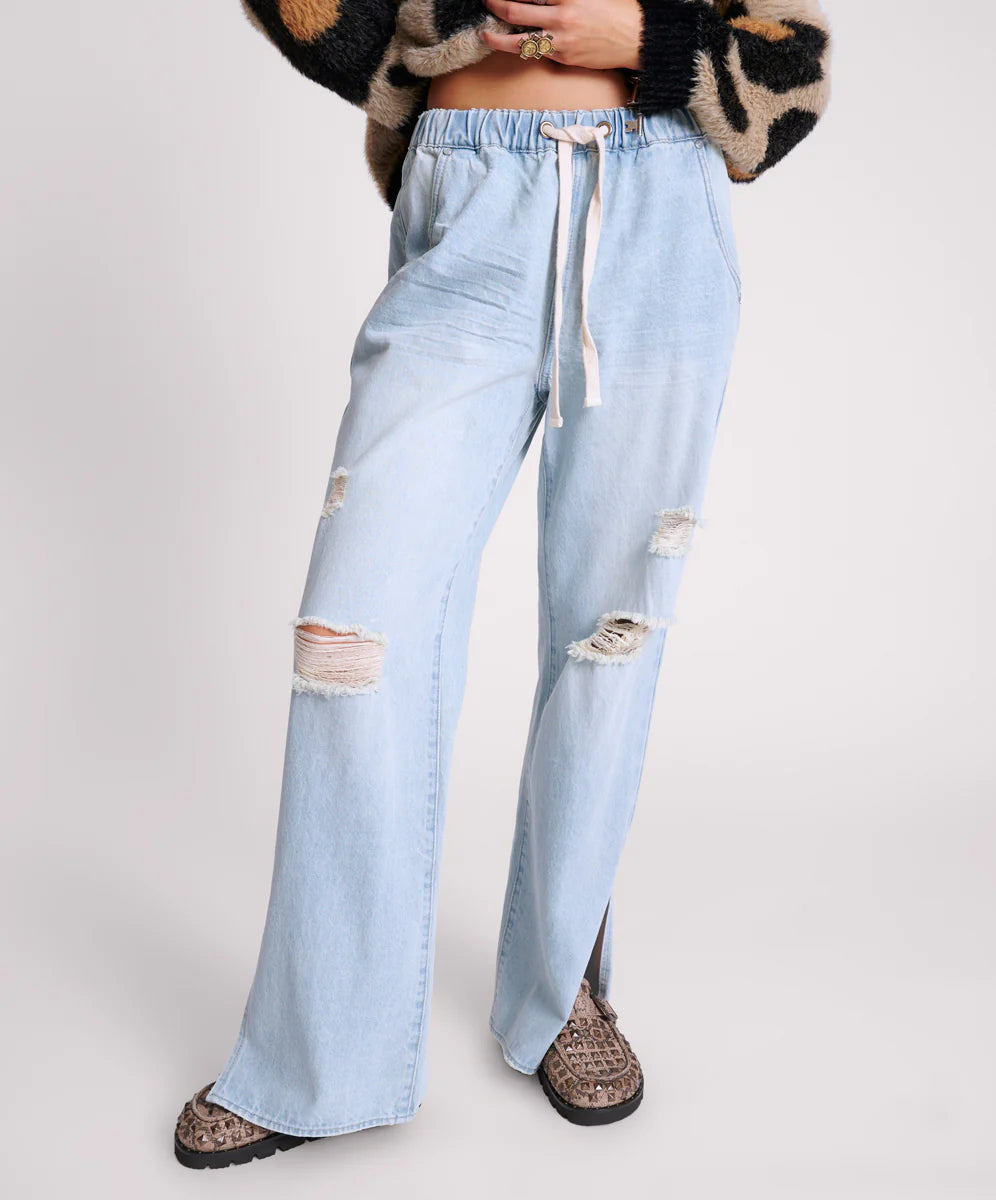 One Teaspoon Sportster Blue Roadhouse WIde Leg Drawstring Jeans