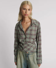 Load image into Gallery viewer, One Teaspoon Get Checked Wrap Shirt in Sage