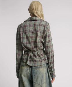 One Teaspoon Get Checked Wrap Shirt in Sage