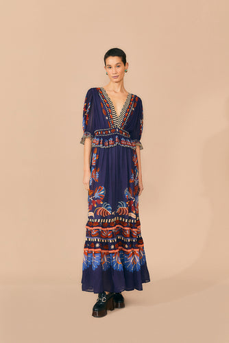 Farm Rio Nature Beauty Blue S/S Maxi Dress - FINAL SALE