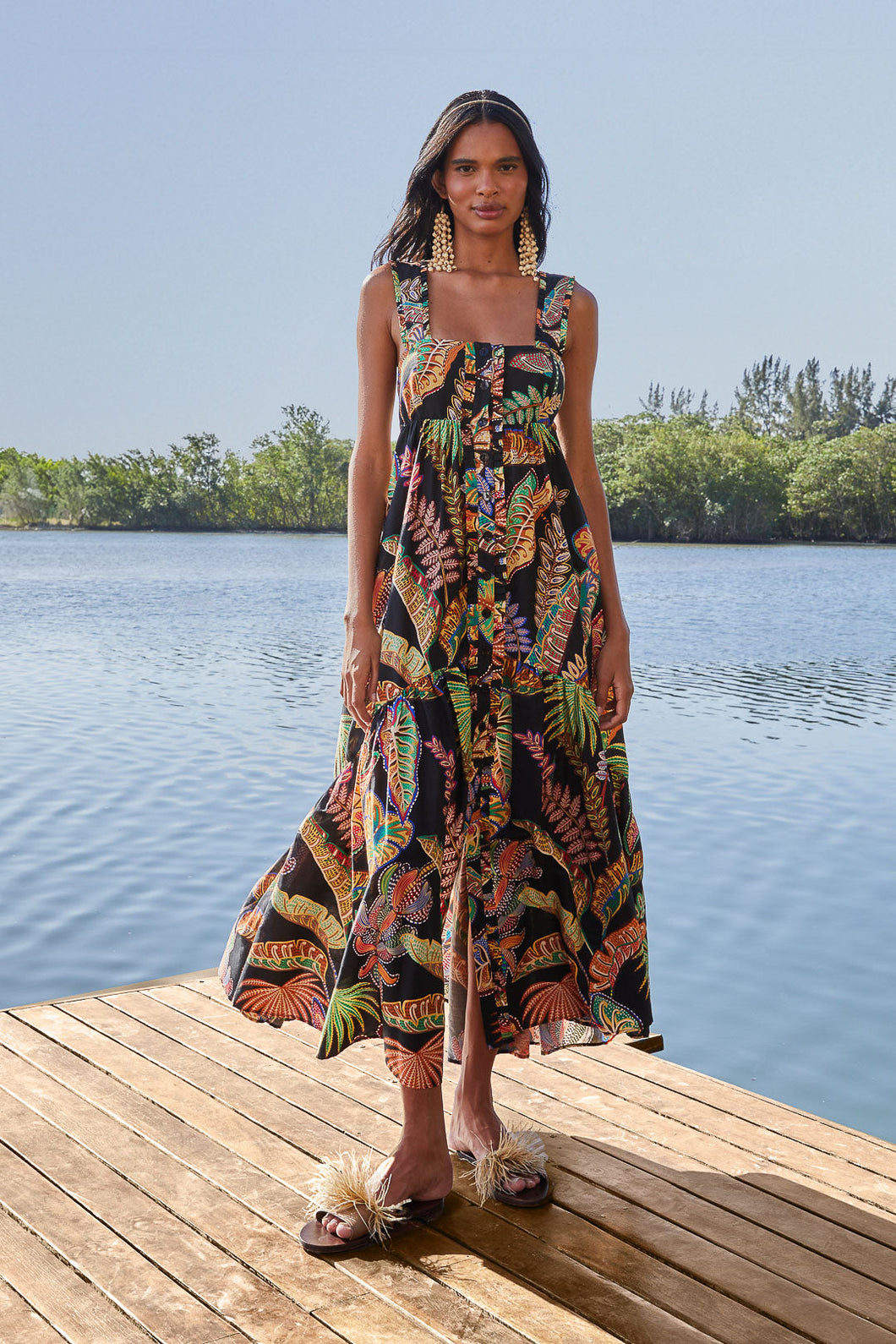 Farm Rio Cool Foliage Black Sleeveless Maxi Dress - FINAL SALE