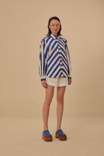 Load image into Gallery viewer, Farm Rio Striped Blue L/S Shirt - FINAL SALE