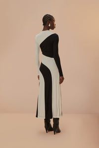 Farm Rio Black and White Cut-Out L/S Midi Dress