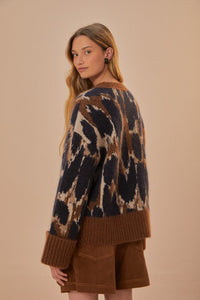 Farm Rio Leopard Print Knit Sweater