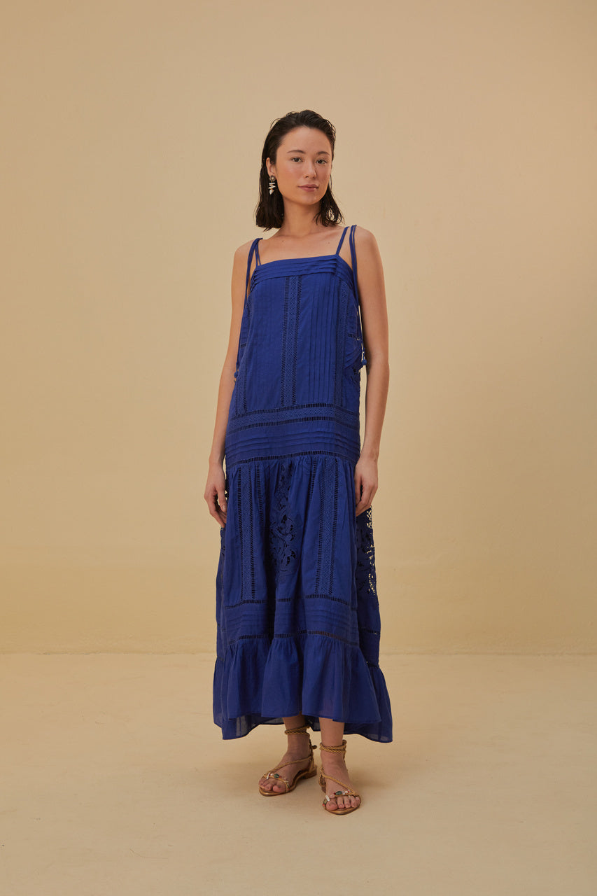 Farm Rio Blue Lace Sleeveless Maxi Dress - FINAL SALE