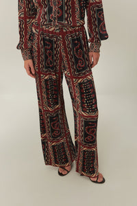 Farm Rio Black Snake Scarves Pleated Pants