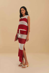 Farm Rio Red Stripes Crochet Skirt