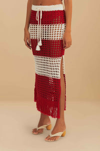 Farm Rio Red Stripes Crochet Skirt