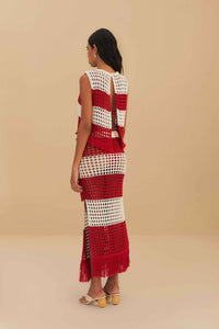 Farm Rio Red Stripes Crochet Skirt