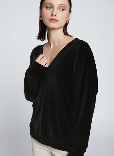 Stateside Rachel Chunky Rib V-Neck in Black