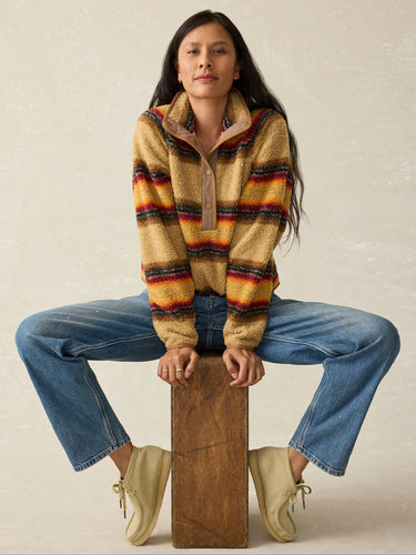 Faherty Fireside Fleece Pullover in Bonfire Stripe