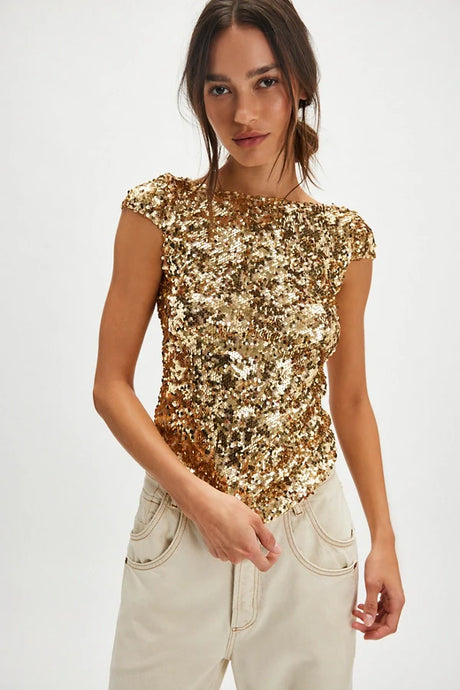 Free People Late Last Night Tee in Gold - FINAL SALE