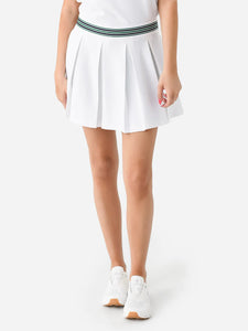 Lacoste x Bandier Piqué Tennis Skirt with Built-In Shorts in White/Green/Navy - FINAL SALE