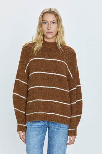 Pistola Carlen Mock Neck Sweater in Caramel/White Stripe