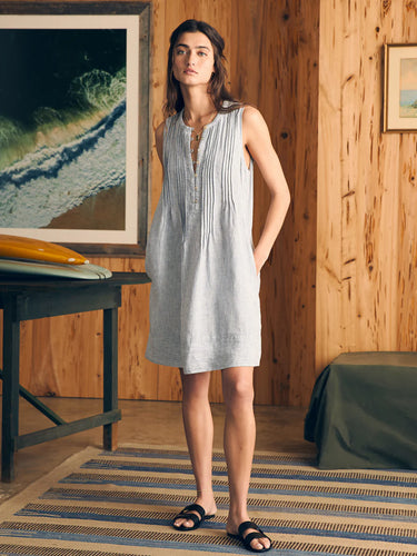 Faherty Isha Dress in Blue Mini Stripe