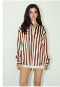 Bailey Rose Chocolate Stripe Satin Button Up Shirt - FINAL SALE