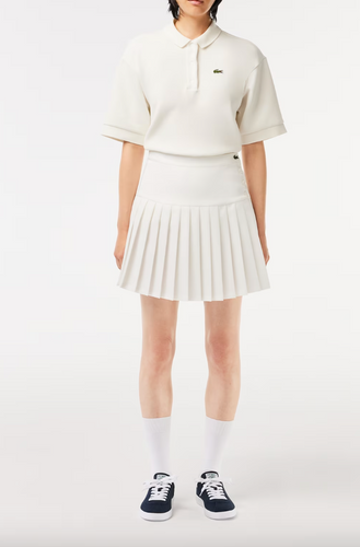 Lacoste Pleated Button Waist Skirt in White - FINAL SALE