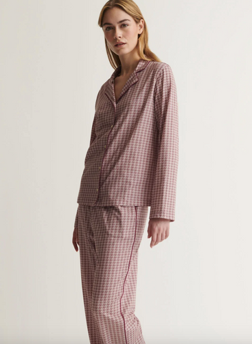 Skin Worldwide Cayla Long PJ Set in Check Print/Wild Orchid - FINAL SALE