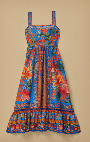 Farm Rio Stitched Garden Blue Maxi Dress - FINAL SALE