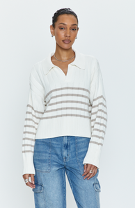 Pistola Arlo Polo Sweater in Ecru Taupe Stripe