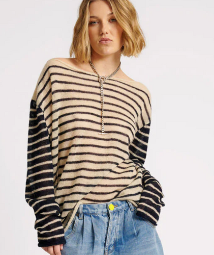 One Teaspoon Wide Neck Striped Mohair Sweater