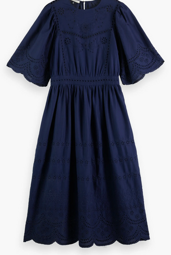 Scotch and Soda Broderie Anglaise A-line Dress in Navy Blue - FINAL SALE