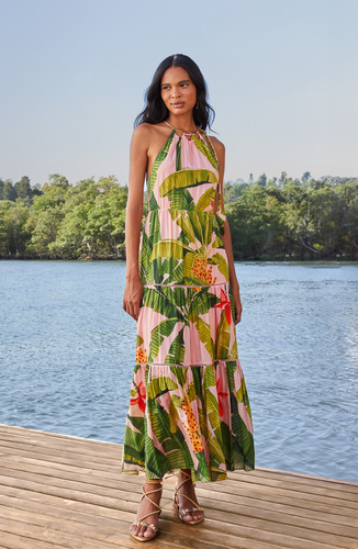 Farm Rio Banana Leaves Pink Sleeveless Maxi Dress - FINAL SALE