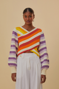 Farm Rio Sunset Stripes Crochet Sweater - FINAL SALE