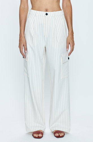 Pistola Brynn High Rise Relaxed Cargo in Le Blanc Pinstripe