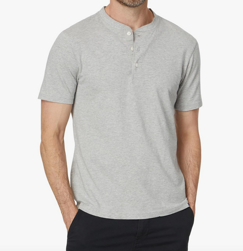 Faherty Mens SS Sunwashed Henley in Heather Grey