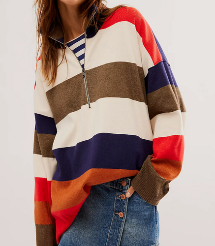 Free People Coastal Stripe Pullover in Set Sail