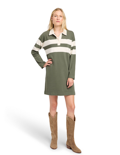 Faherty Sport Jersey Polo Dress in Green Open Stripe