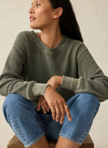 Faherty Sunwashed Crewneck Sweater in Beetle