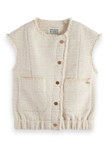 Scotch and Soda Boucle Tweed Collarless Gilet in Soft Ice Melange - FINAL SALE