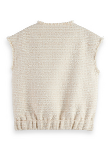 Scotch and Soda Boucle Tweed Collarless Gilet in Soft Ice Melange - FINAL SALE