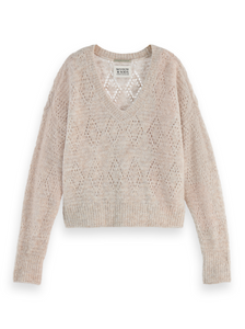 Scotch and Soda Boucle V-neck Pullover in Oatmeal Melange