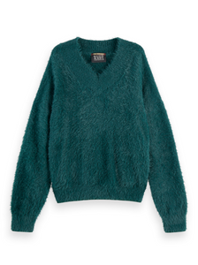 Scotch and Soda Fluffy V-neck Sweater in Cypress Green