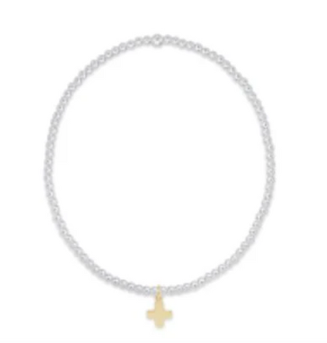 enewton Classic Sterling Mixed Metal 2mm Bead Bracelet - Signature Cross Small Gold Charm