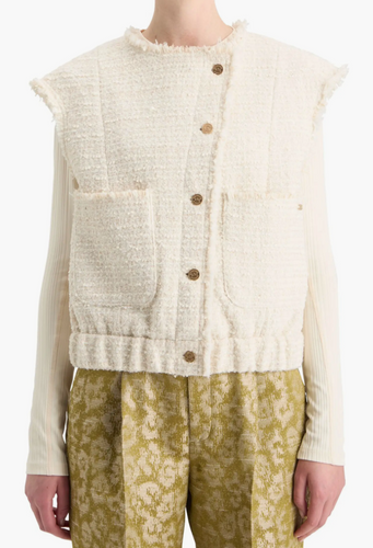 Scotch and Soda Boucle Tweed Collarless Gilet in Soft Ice Melange - FINAL SALE