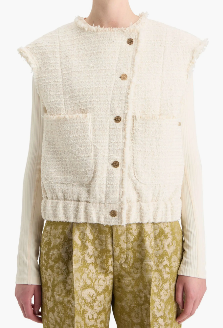 Scotch and Soda Boucle Tweed Collarless Gilet in Soft Ice Melange - FINAL SALE