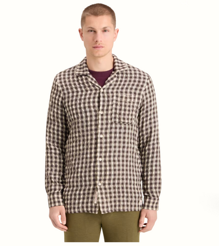 Scotch and Soda Mens Seersucker Wool Blend Check Shirt