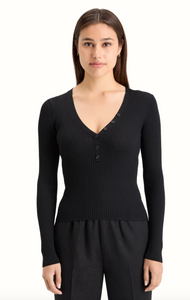 Scotch and Soda Ribbed Fitted Pullover in Evening Black