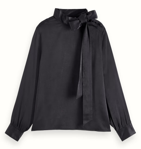 Scotch and Soda Bow Neck Top ion Evening Black