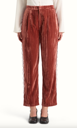 Scotch and Soda Lace Trimmed Velvet Pant in Rust - FINAL SALE