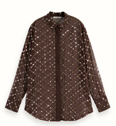 Scotch and Soda Sequin Button Down Shirt in Coffee