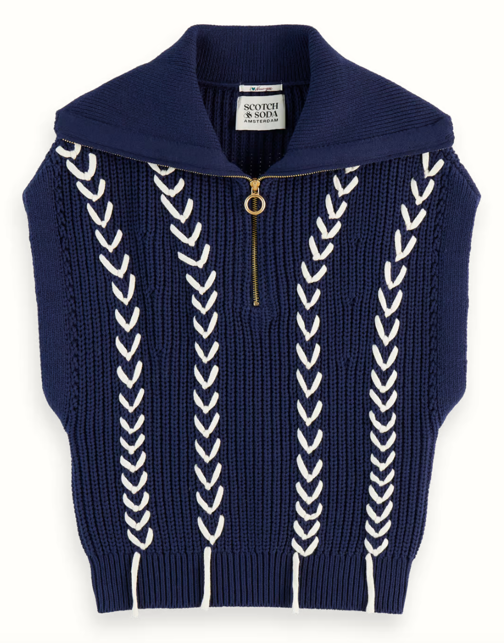 Scotch and Soda Lace Detail Half Zip Collared Vest